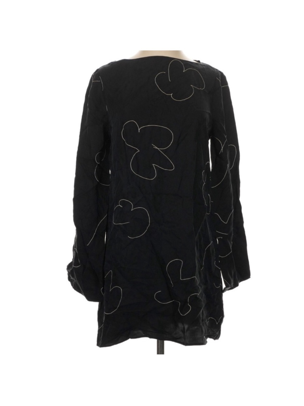Madewell Erika Cupro Shift Dress Black Floral Mini Long Sleeve NWT Size Small - Picture 2 of 7